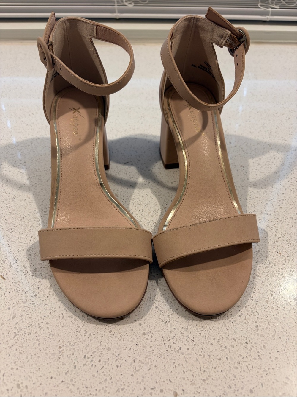 Ankle-Strap Block Heel Sandals in Nude